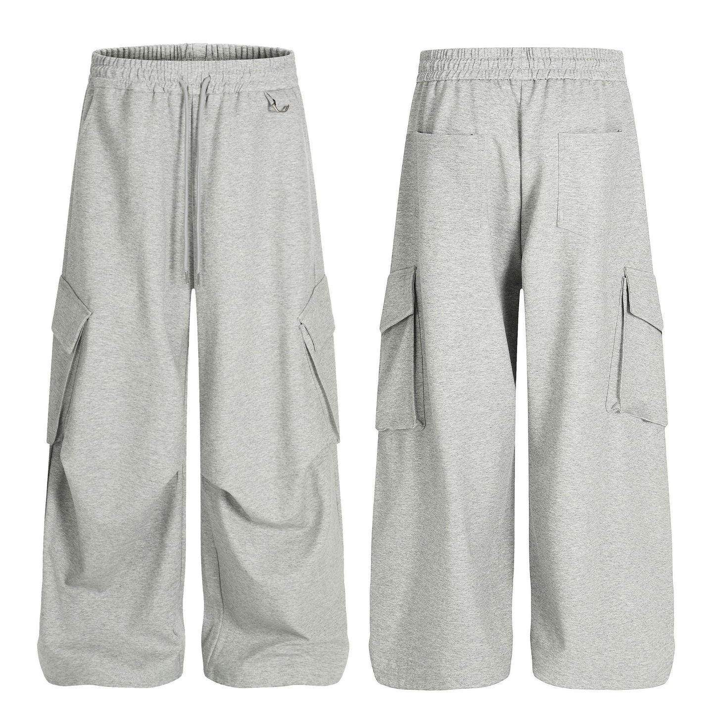 Retro Stylish Loose-Fit Solid Color Multi-Pocket Wide-Leg Men's Casual Sweatpants