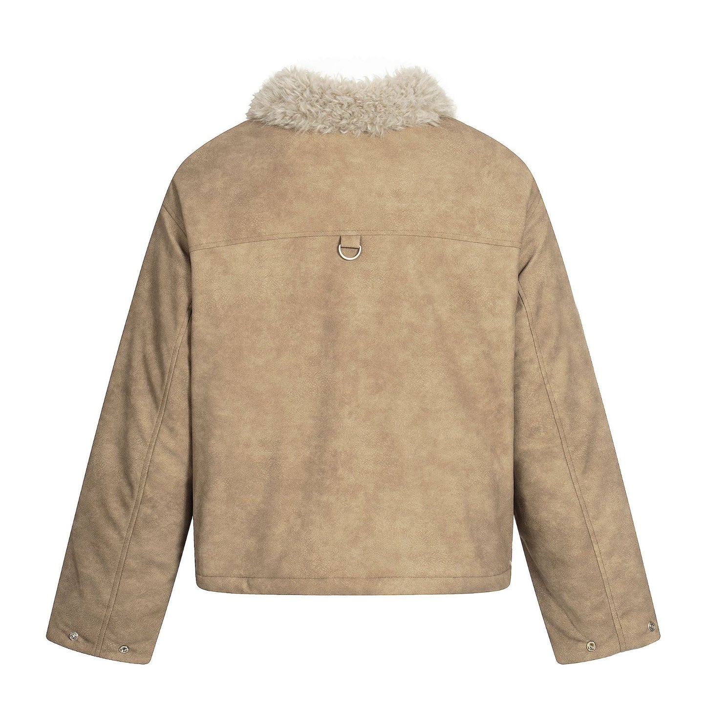 Badge Embroidered Faux Fur Collar PU Leather Short Flight Jacket