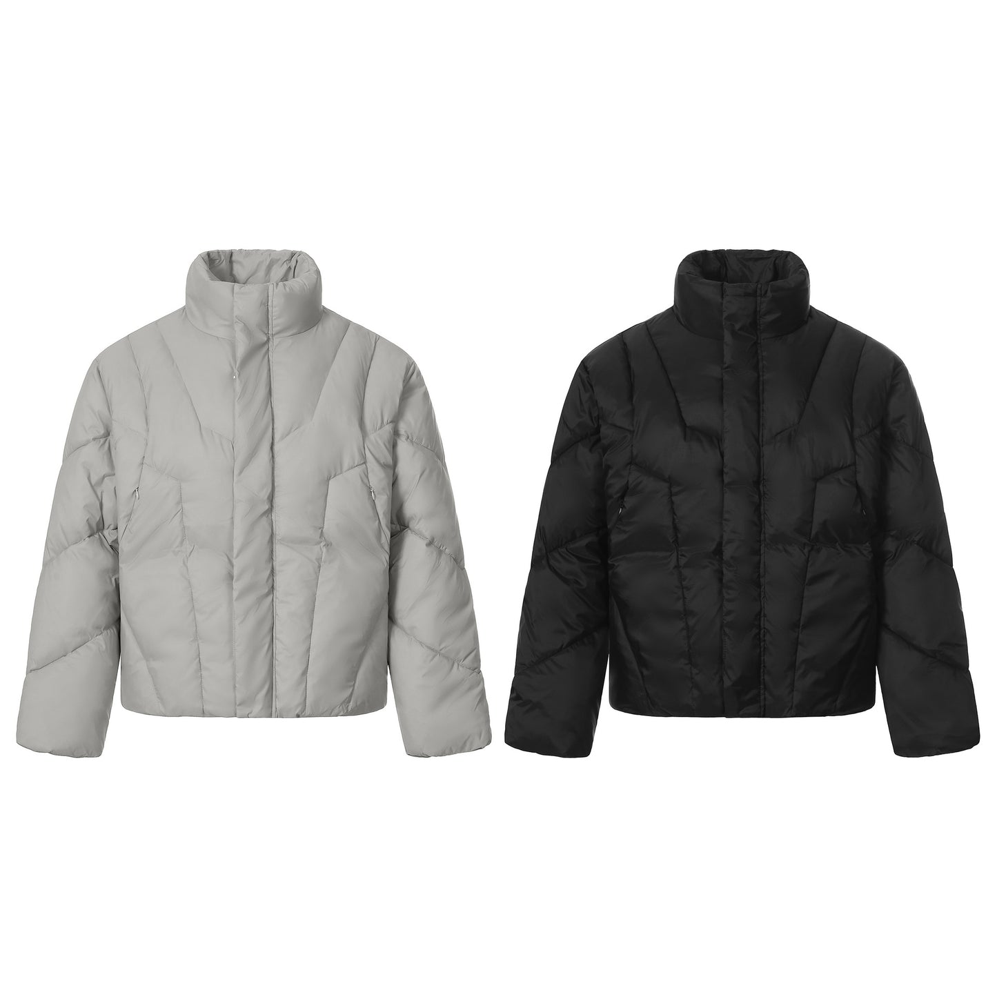 Simple Solid Color Thick Warm Quilted Bomber Jacket with Stitching Design Motorcycle Coat
