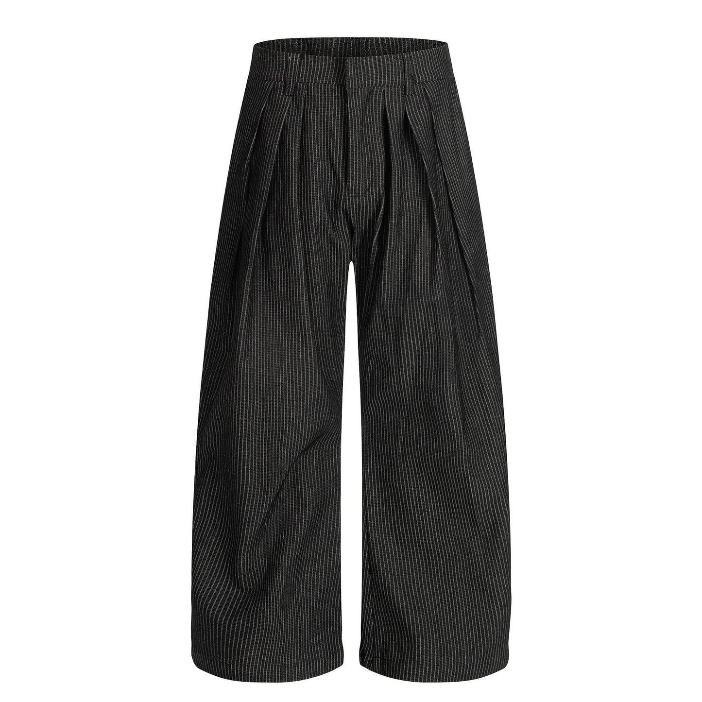 Retro Unisex Trendy Pleated Deconstructed Design Men's Loose Knife-Striped Casual Trousers
