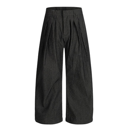 Retro Unisex Trendy Pleated Deconstructed Design Men's Loose Knife-Striped Casual Trousers