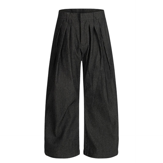 Retro Unisex Trendy Pleated Deconstructed Design Men's Loose Knife-Striped Casual Trousers