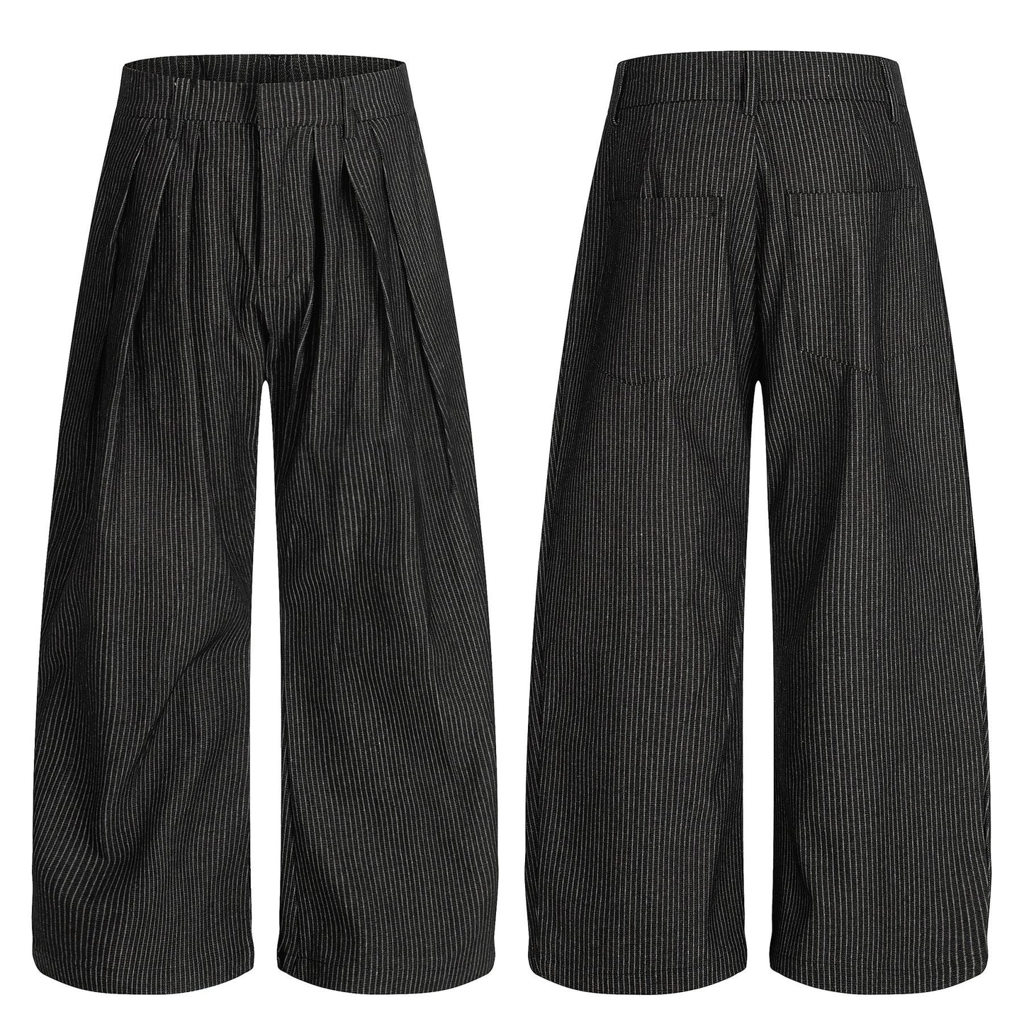 Retro Unisex Trendy Pleated Deconstructed Design Men's Loose Knife-Striped Casual Trousers