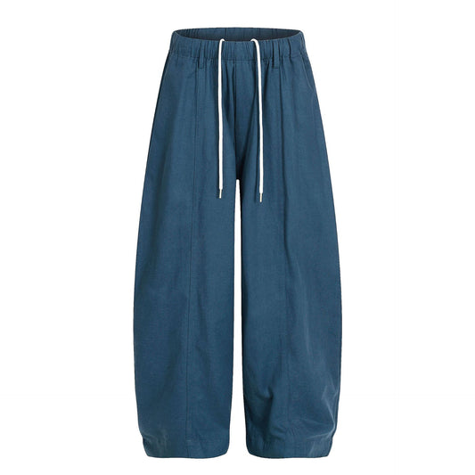 Retro Unisex  Solid Color Minimalist Design Men's Loose Knife-Tie Casual Pants