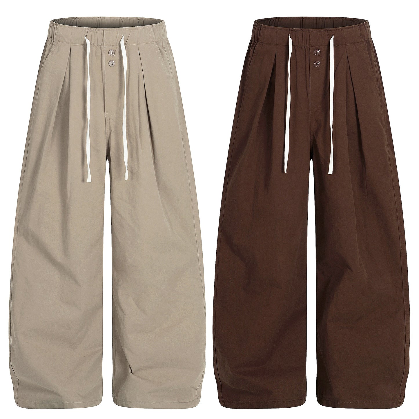 Retro Unisex Trendy Pleated Deconstructed Design Men's Loose Wide-Leg Solid Color Cargo Pants