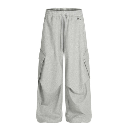 Retro Stylish Loose-Fit Solid Color Multi-Pocket Wide-Leg Men's Casual Sweatpants