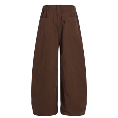 Retro Unisex Trendy Pleated Deconstructed Design Men's Loose Wide-Leg Solid Color Cargo Pants