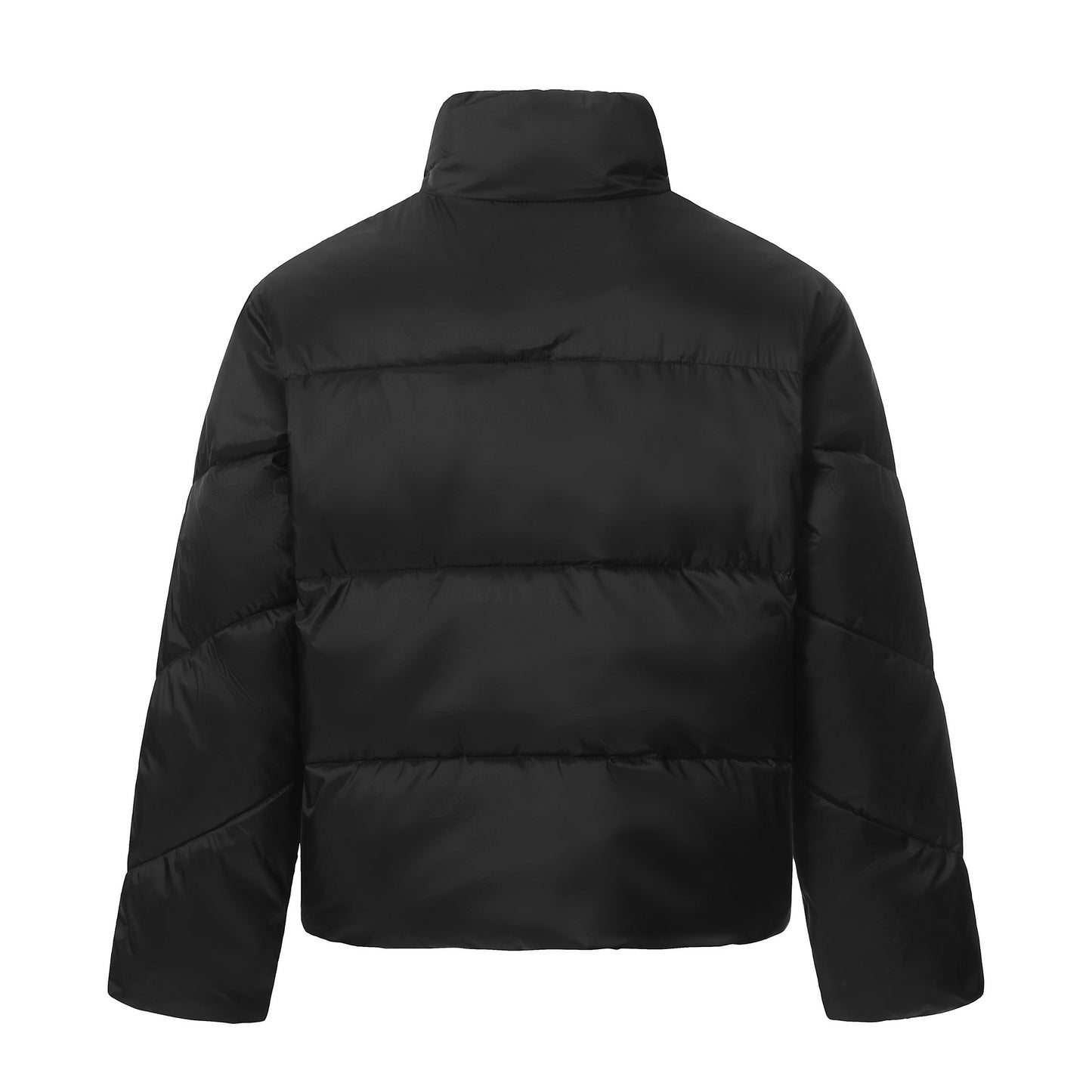 Simple Solid Color Thick Warm Quilted Bomber Jacket with Stitching Design Motorcycle Coat