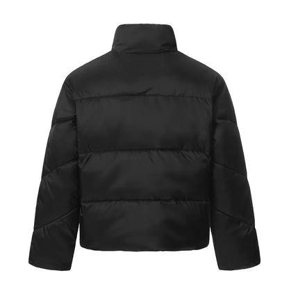 Simple Solid Color Thick Warm Quilted Bomber Jacket with Stitching Design Motorcycle Coat