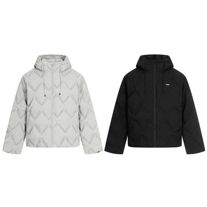 Plaid Hooded Down Jacket Unisex Loose Casual Coat