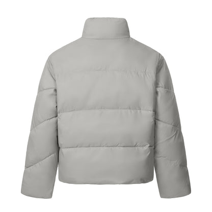 Simple Solid Color Thick Warm Quilted Bomber Jacket with Stitching Design Motorcycle Coat