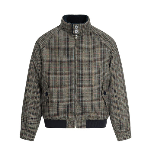 Short Length Stand Collar Warm Checkered Harrington Cotton Coat