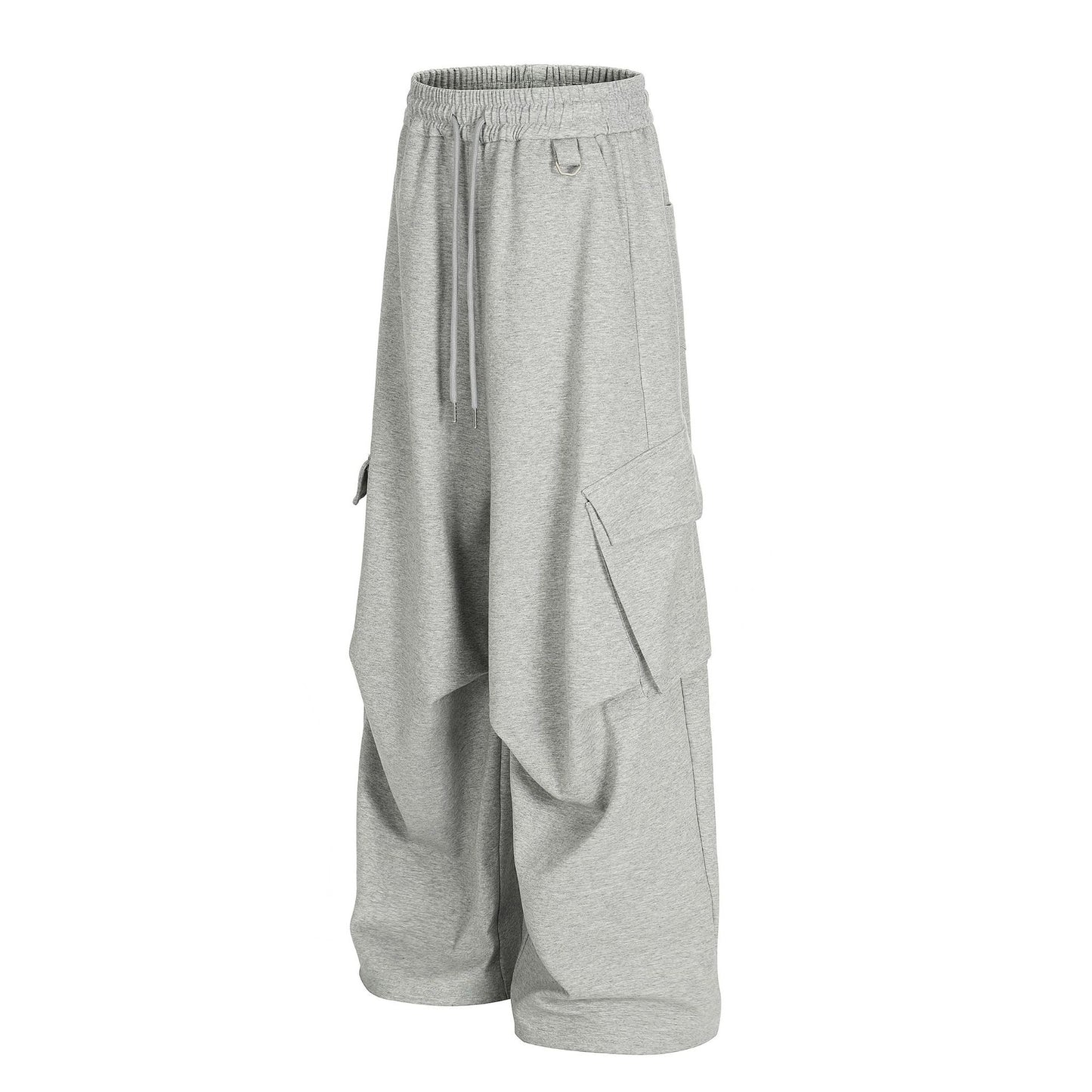 Retro Stylish Loose-Fit Solid Color Multi-Pocket Wide-Leg Men's Casual Sweatpants