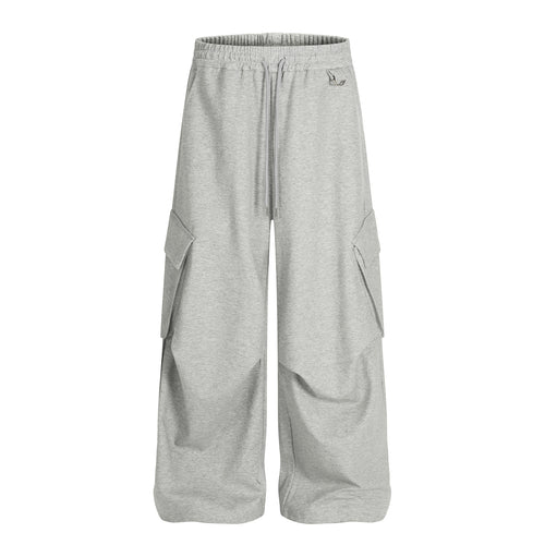 Retro Stylish Loose-Fit Solid Color Multi-Pocket Wide-Leg Men's Casual Sweatpants