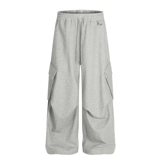 Retro Stylish Loose-Fit Solid Color Multi-Pocket Wide-Leg Men's Casual Sweatpants