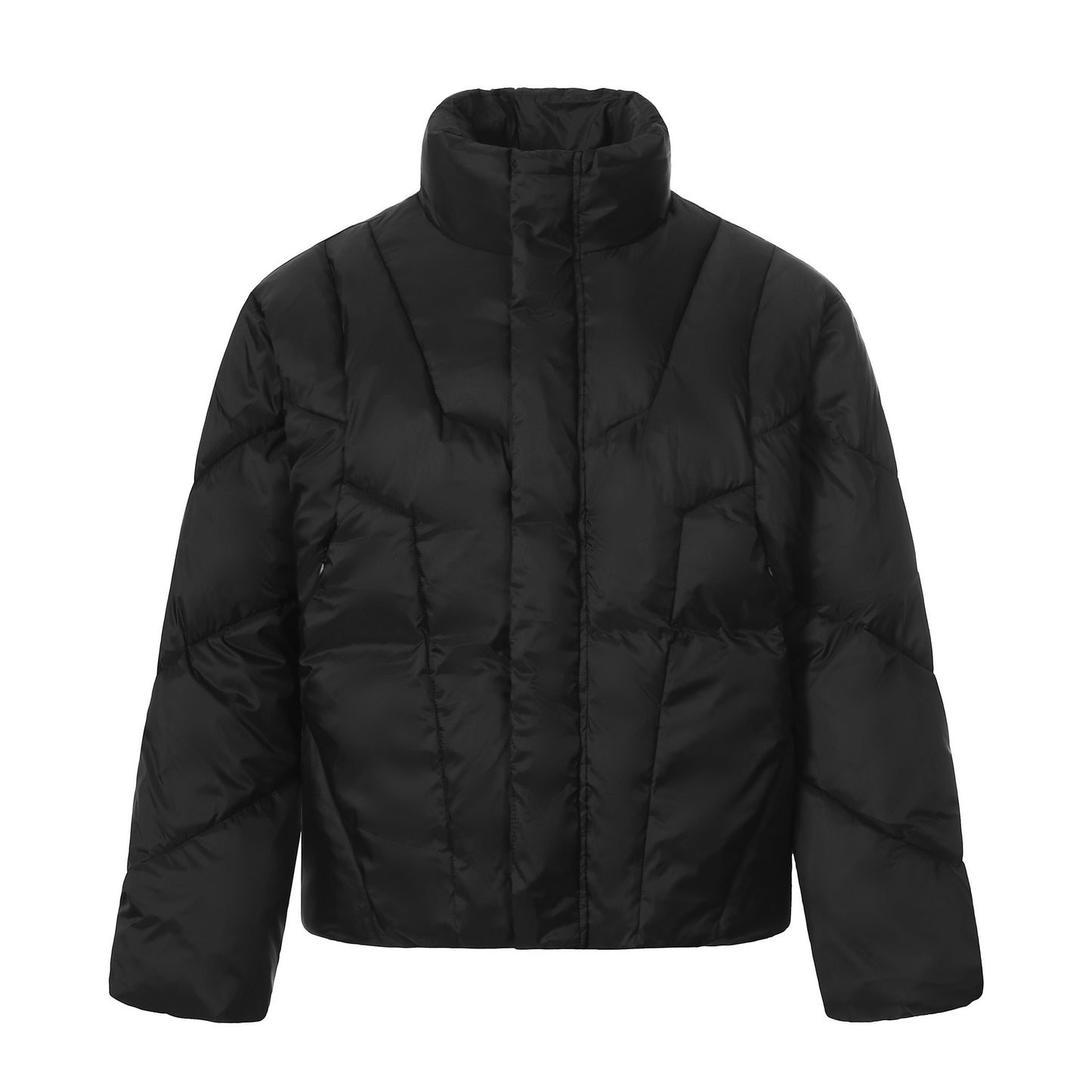 Simple Solid Color Thick Warm Quilted Bomber Jacket with Stitching Design Motorcycle Coat