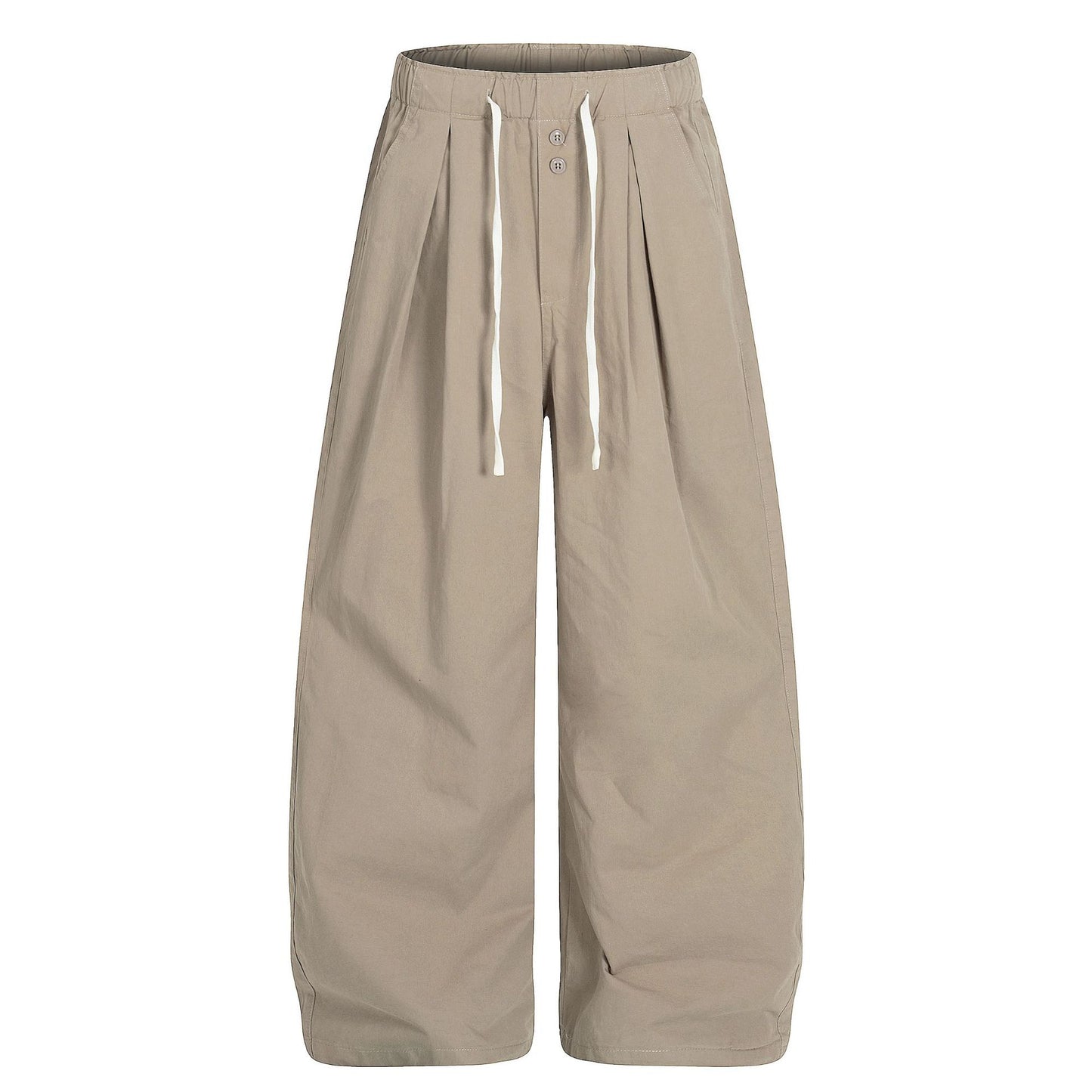 Retro Unisex Trendy Pleated Deconstructed Design Men's Loose Wide-Leg Solid Color Cargo Pants