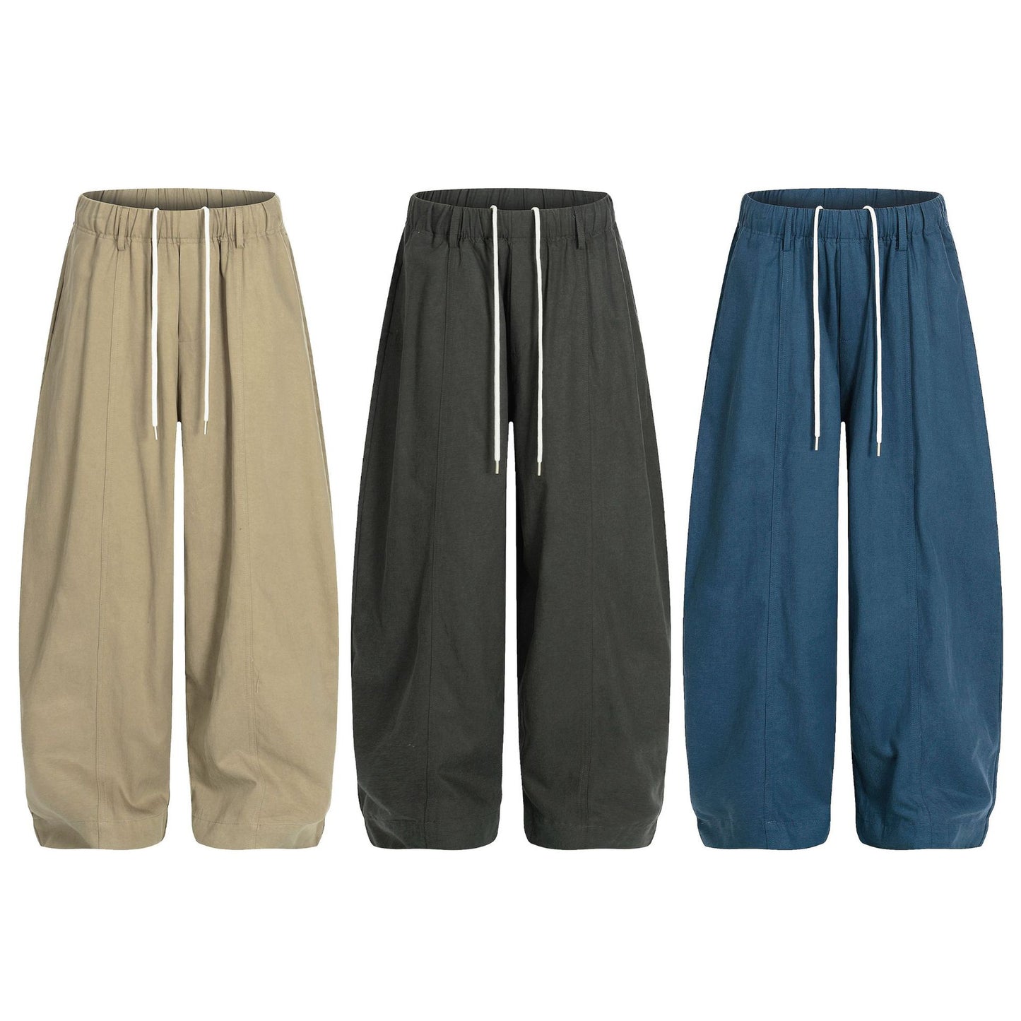 Retro Unisex  Solid Color Minimalist Design Men's Loose Knife-Tie Casual Pants