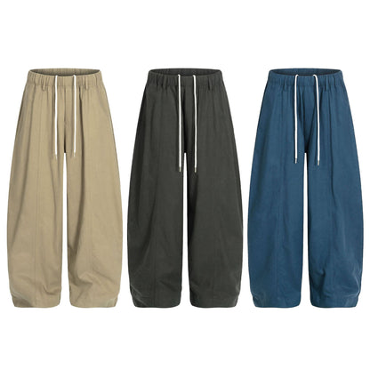 Retro Unisex  Solid Color Minimalist Design Men's Loose Knife-Tie Casual Pants