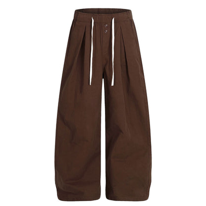 Retro Unisex Trendy Pleated Deconstructed Design Men's Loose Wide-Leg Solid Color Cargo Pants